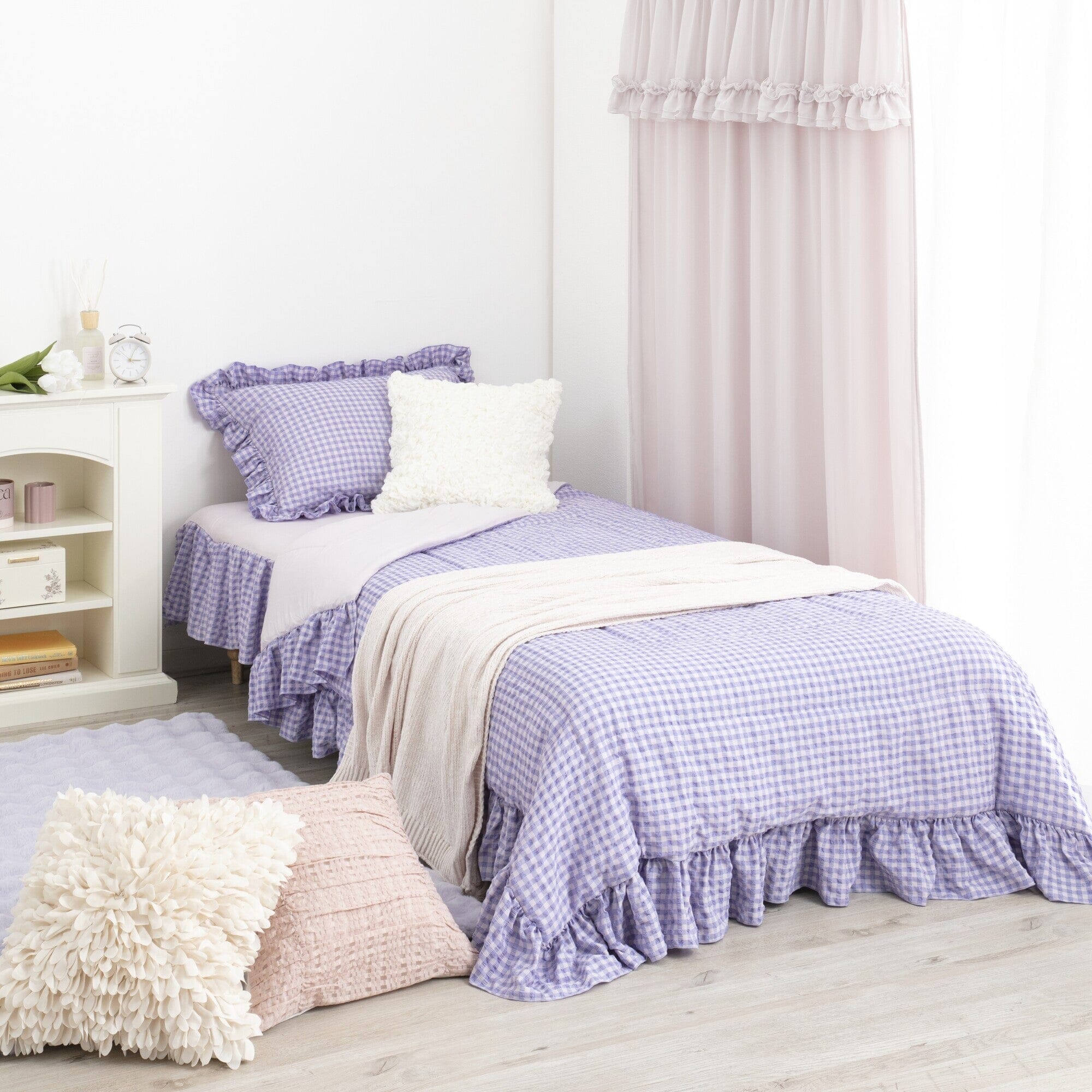 Fuwaro Cooling Pillow Cover Ruffle Check 700 X 500 Pink X Purple